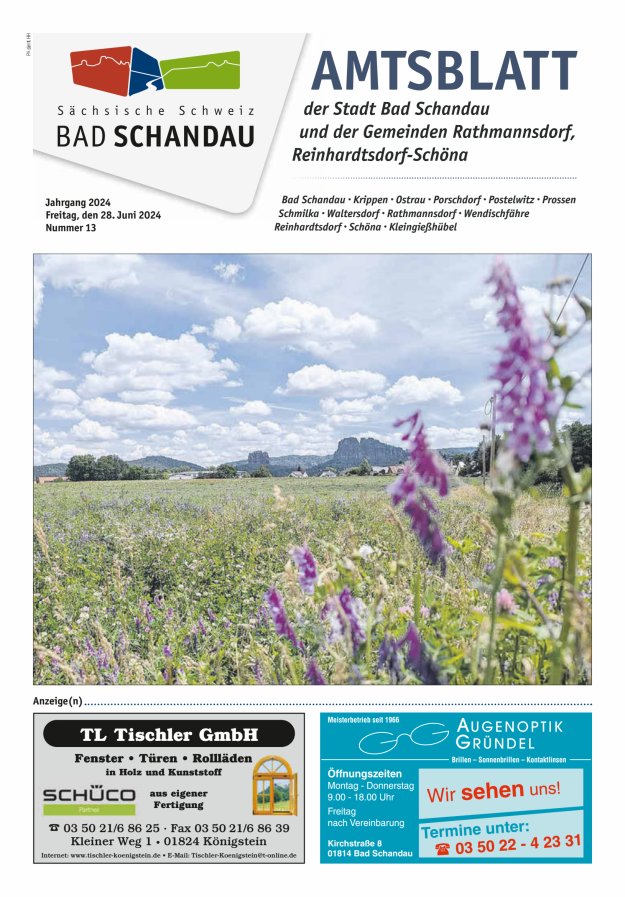 Amtsblatt der Stadt Bad Schandau und der Gemeinden Titelblatt 13/2024