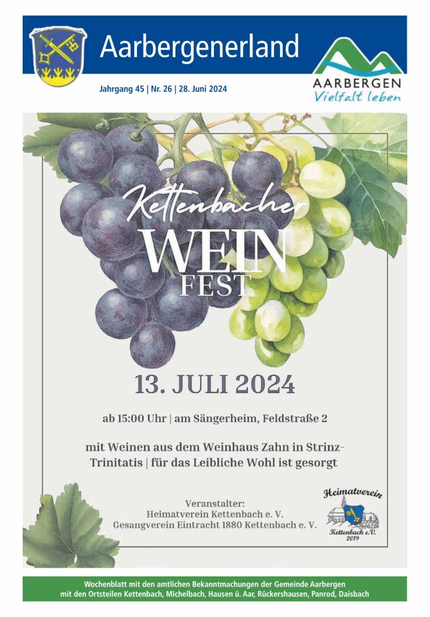 Aarbergenerland - Wochenblatt mit den amtlichen Bekanntmachungen Titelblatt 26/2024