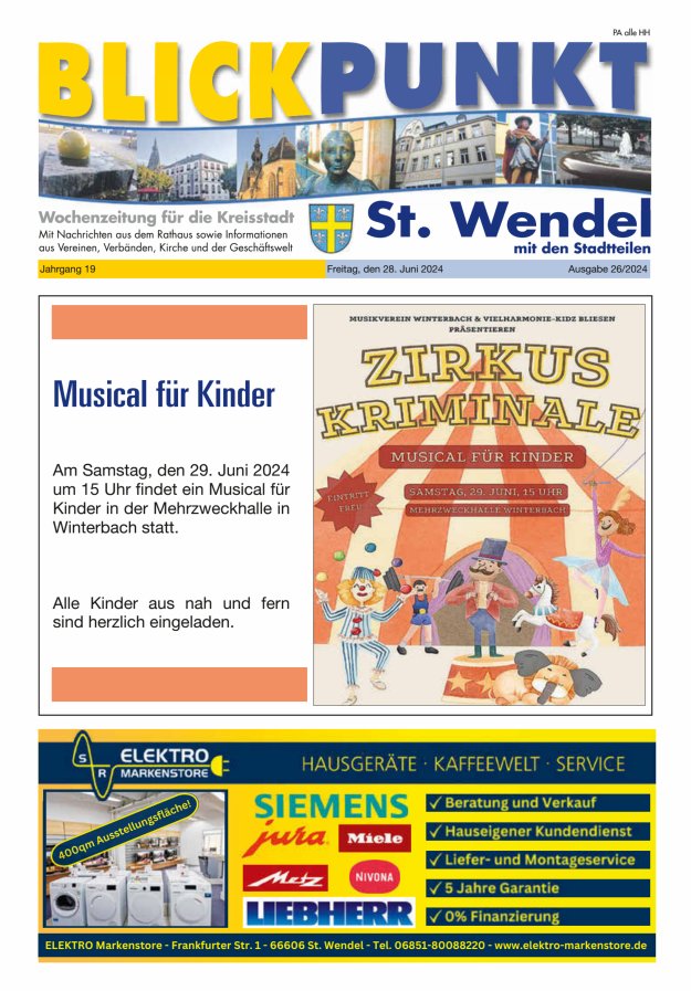 Blickpunkt St Wendel Titelblatt 26/2024