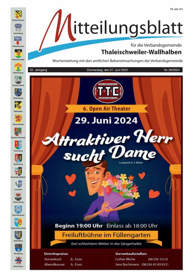 Mitteilungsblatt VG Thaleischweiler-Wallhalben Titelblatt 26/2024