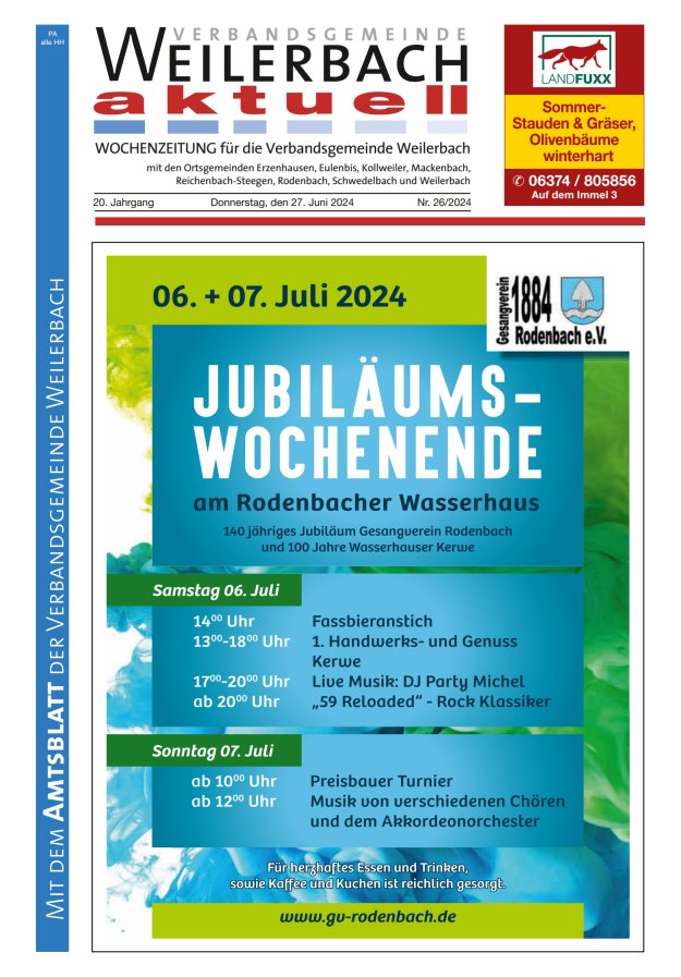 Verbandsgemeinde Weilerbach aktuell Titelblatt 26/2024