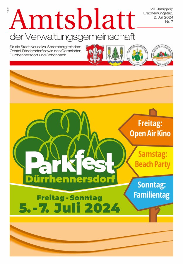 Amtsblatt der Verwaltungsgemeinschaft für die Stadt Neusalza-Spremberg Titelblatt 07/2024