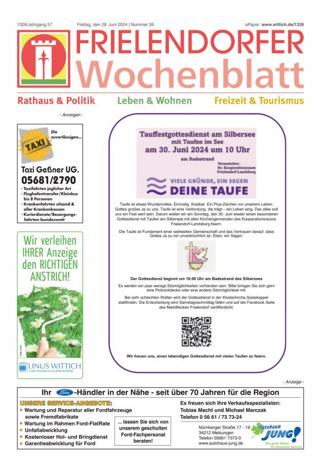 Frielendorfer Wochenblatt Titelblatt 26/2024