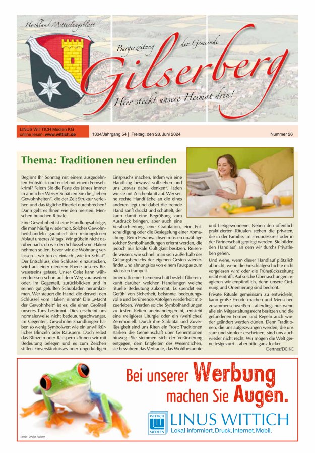 Hochland Mitteilungsblatt Gilserberg Titelblatt 26/2024