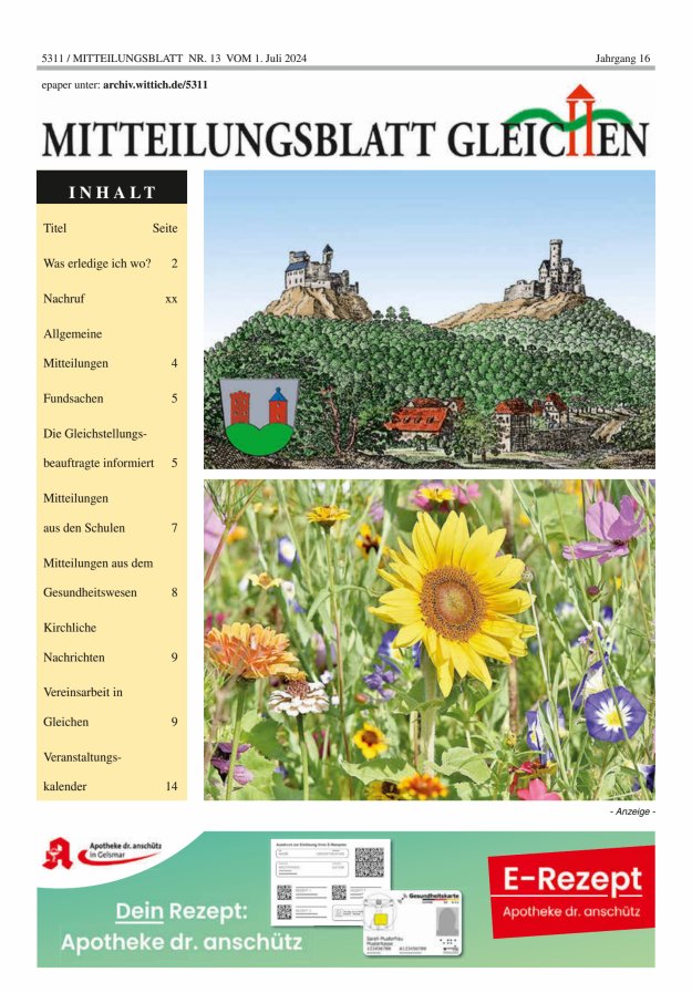 Mitteilungsblatt Gleichen Titelblatt 13/2024