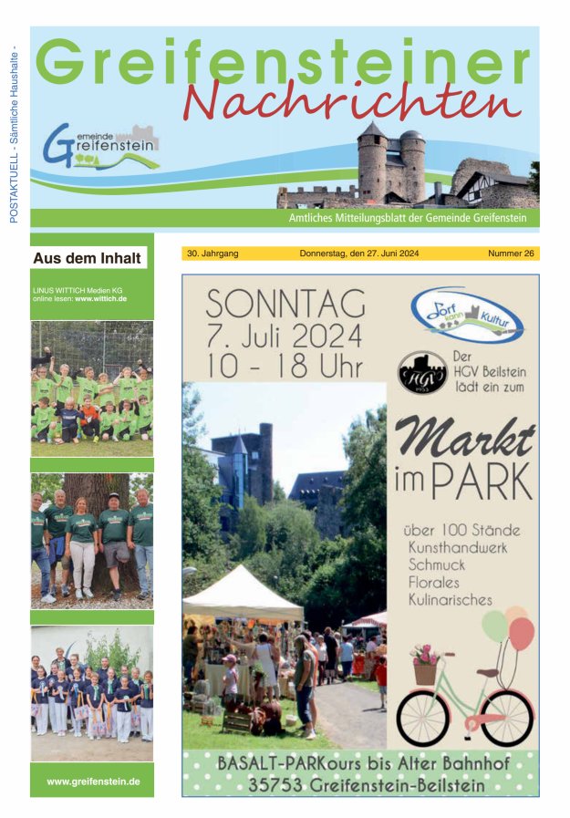 Mitteilungsblatt der Gemeinde Greifenstein Titelblatt 26/2024