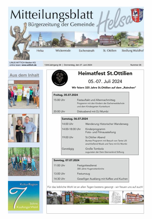 Mitteilungsblatt Helsa Titelblatt 26/2024