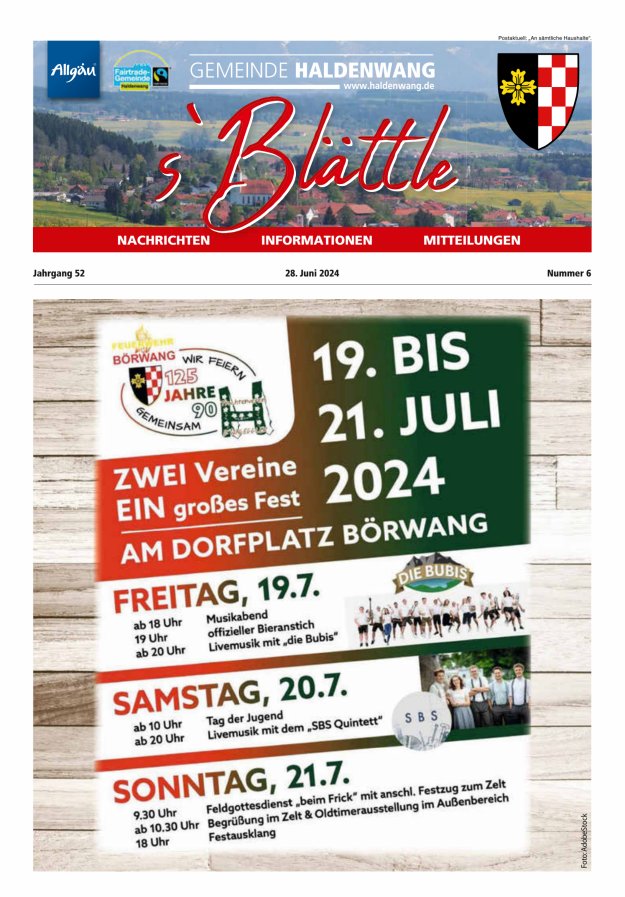 sBlättle der Gemeinde Haldenwang Titelblatt 06/2024