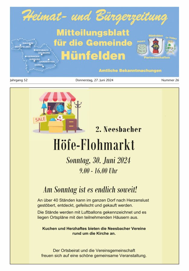 Mitteilungsblatt für die Gemeinde Hünfelden Titelblatt 26/2024