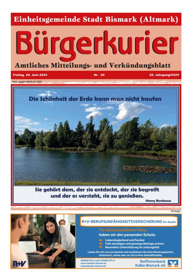 Bürgerkurier der Einheitsgemeinde Stadt Bismark (Altmark) Titelblatt 05/2024