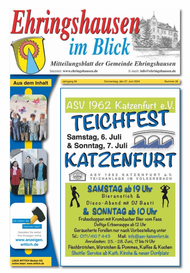 Mitteilungsblatt der Gemeinde Ehringshausen Titelblatt 26/2024