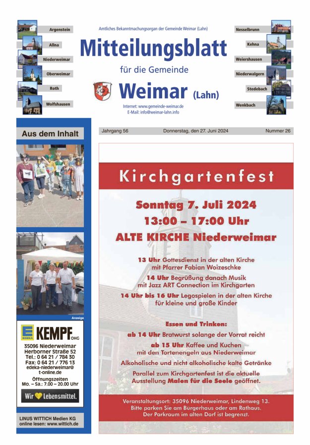 Mitteilungsblatt für die Gemeinde Weimar Titelblatt 26/2024