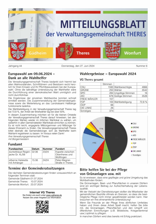 Mitteilungsblatt der Verwaltungsgemeinschaft Theres Titelblatt 06/2024