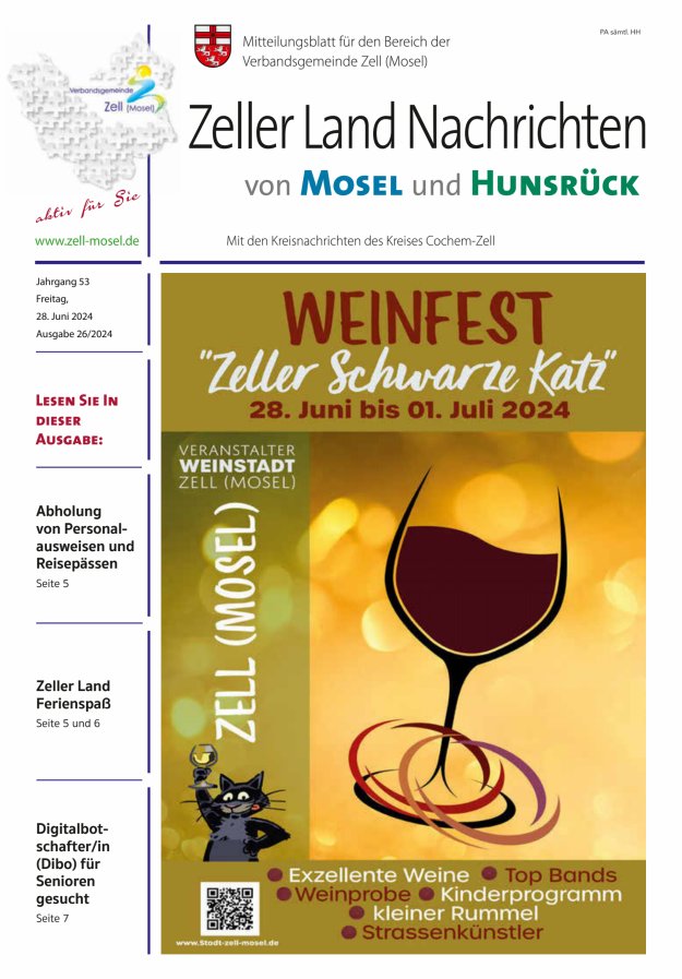 Zeller Land Nachrichten Titelblatt 26/2024