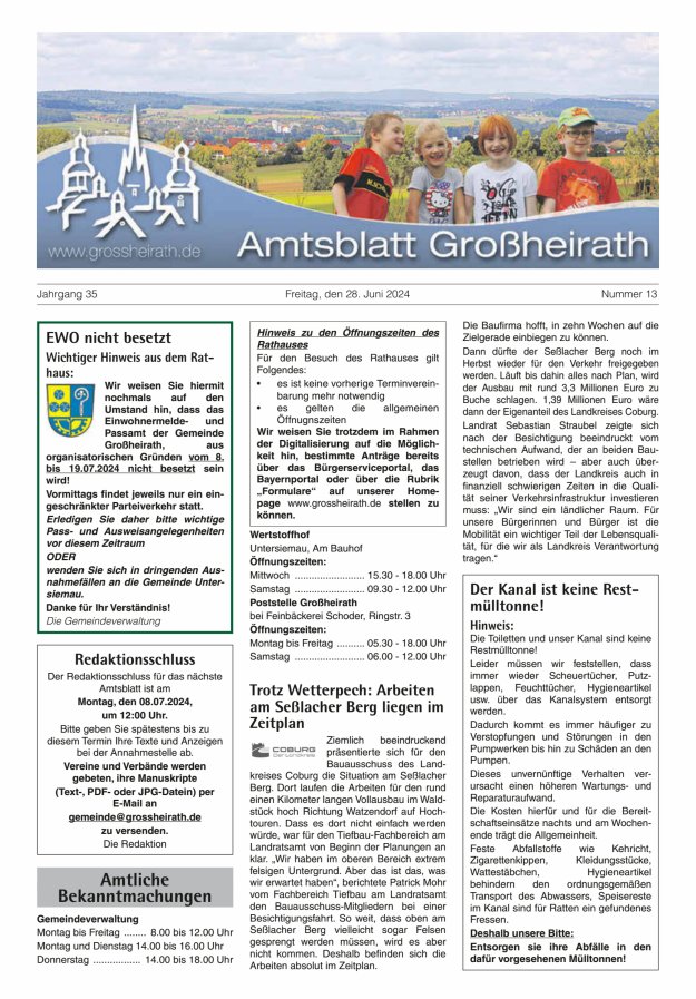Amtsblatt Großheirath Titelblatt 13/2024