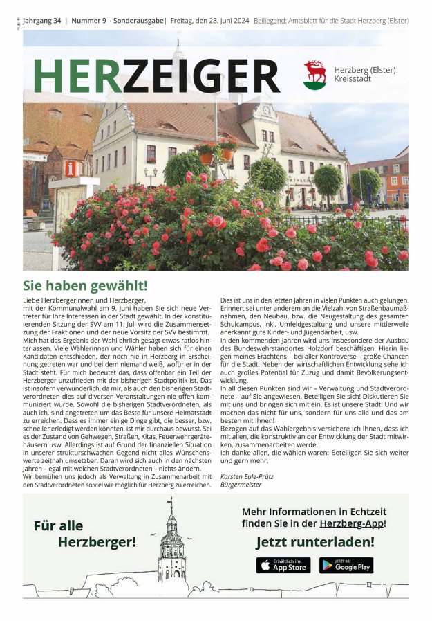 Amtsblatt für die Stadt Herzberg (Elster) mit Bekanntmachungen der Stadt  Titelblatt 09/2024