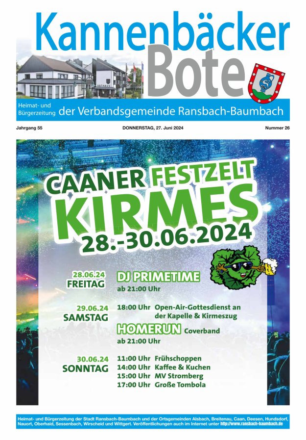 Kannenbäcker-Bote der Verbandsgemeinde Ransbach-Baumbach Titelblatt 26/2024