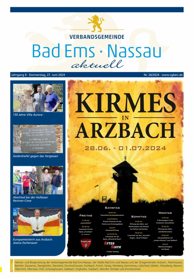 Bad Ems-Nassau aktuell Ausgabe Nassau Titelblatt 26/2024