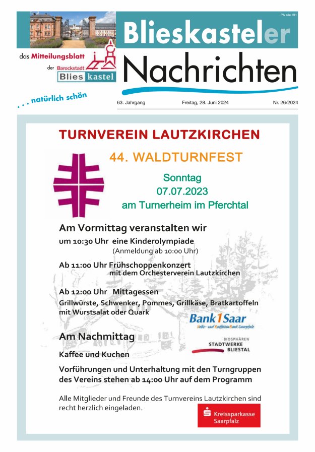 Blieskasteler Nachrichten  Titelblatt 26/2024