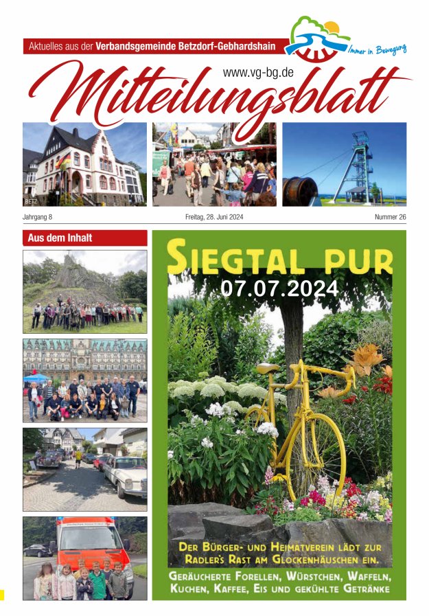 Aktuelles aus der VG Betzdorf-Gebhardshain, Ausgabe Betzdorf Titelblatt 26/2024