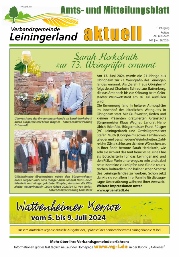 VG Leiningerland aktuell Titelblatt 26/2024