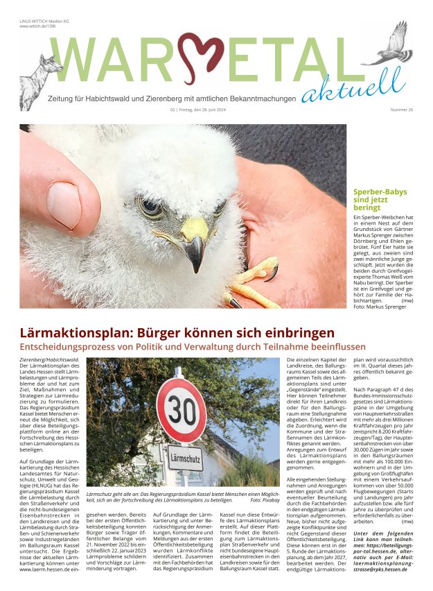 Warmetal aktuell (Habichtswald + Zierenberg) Titelblatt 26/2024