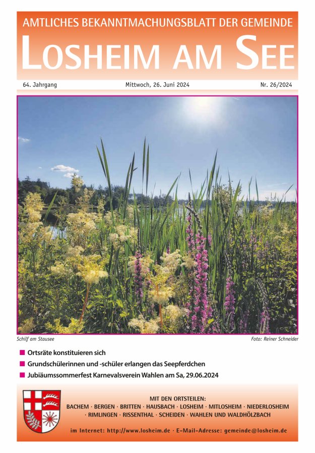 Amtliches Bekanntmachungsblatt der Gemeinde Losheim am See Titelblatt 26/2024