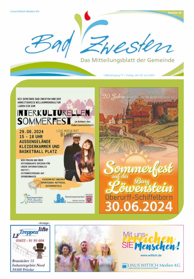 Heimatzeitung Bad Zwesten Titelblatt 26/2024