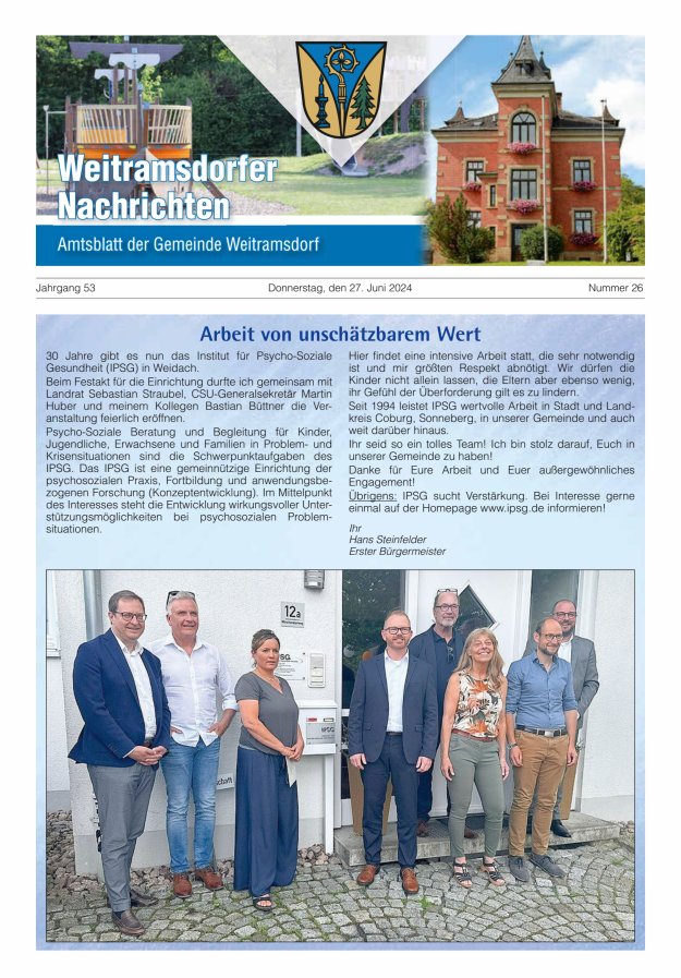 Weitramsdorfer Nachrichten Titelblatt 26/2024