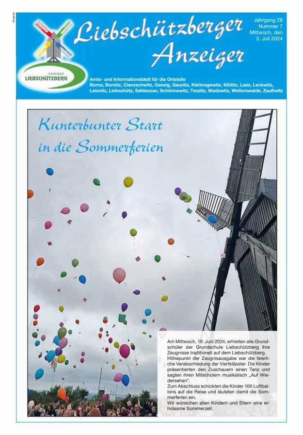 Liebschützberger Anzeiger - Amts- und Informationsblatt Titelblatt 07/2024
