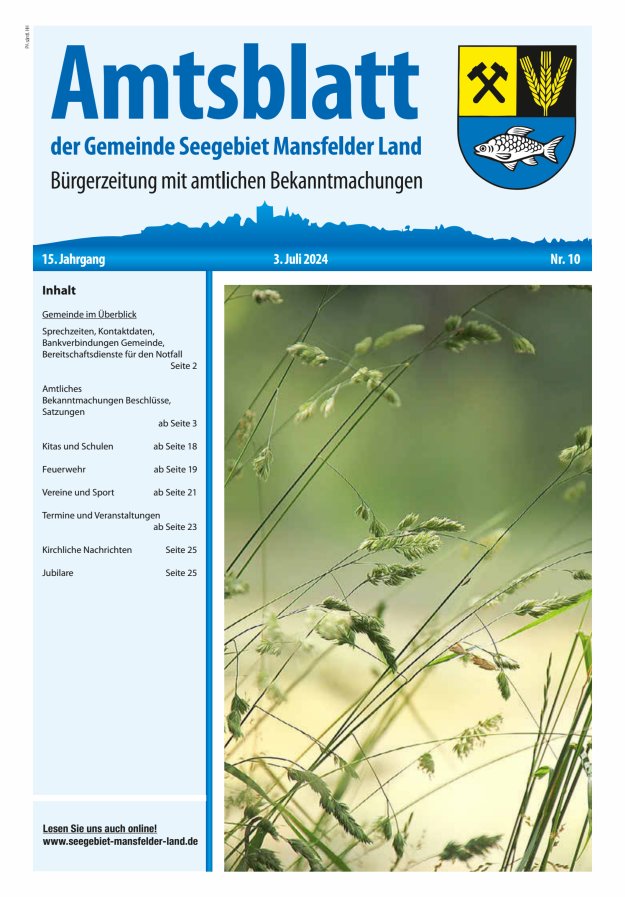 Amtsblatt der Gemeinde Seegebiet Mansfelder Land Titelblatt 10/2024