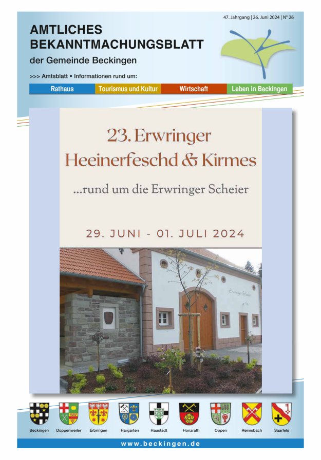 Amtsblatt Beckingen Titelblatt 26/2024