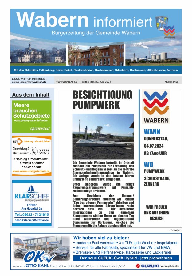 Wabern informiert Titelblatt 26/2024