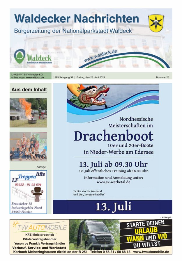 Waldecker Nachrichten Titelblatt 26/2024
