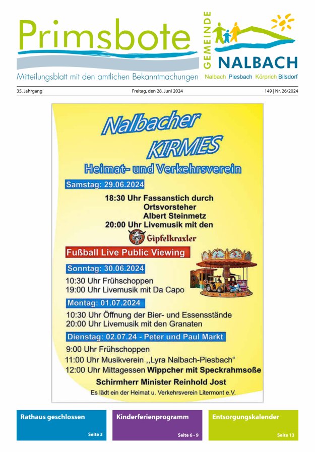 Primsbote Gemeinde Nalbach Titelblatt 26/2024
