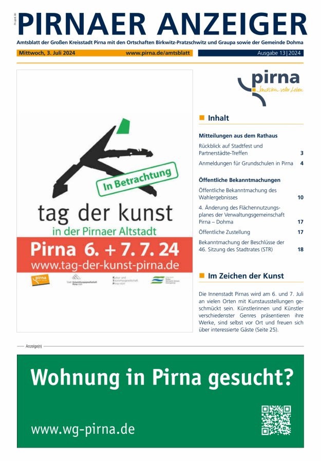 Pirnaer Anzeiger Titelblatt 14/2024