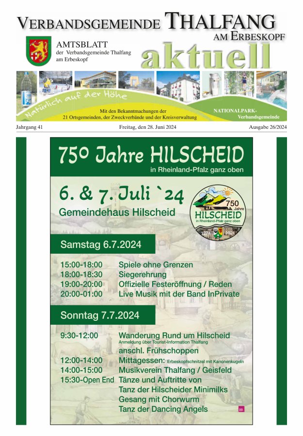 Thalfang aktuell - Amtsblatt VG Thalfang Titelblatt 26/2024