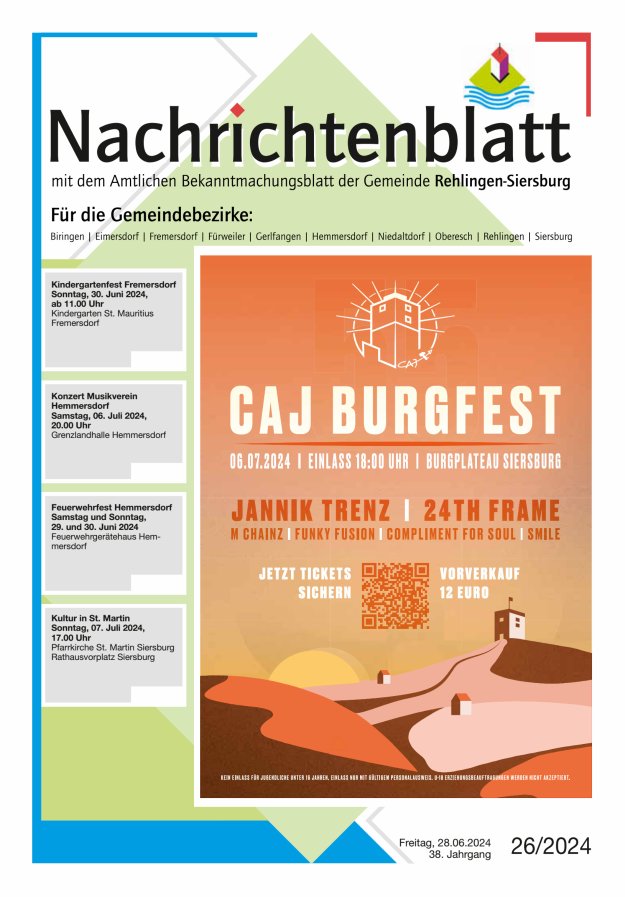 Nachrichtenblatt Rehlingen-Siersburg Titelblatt 26/2024