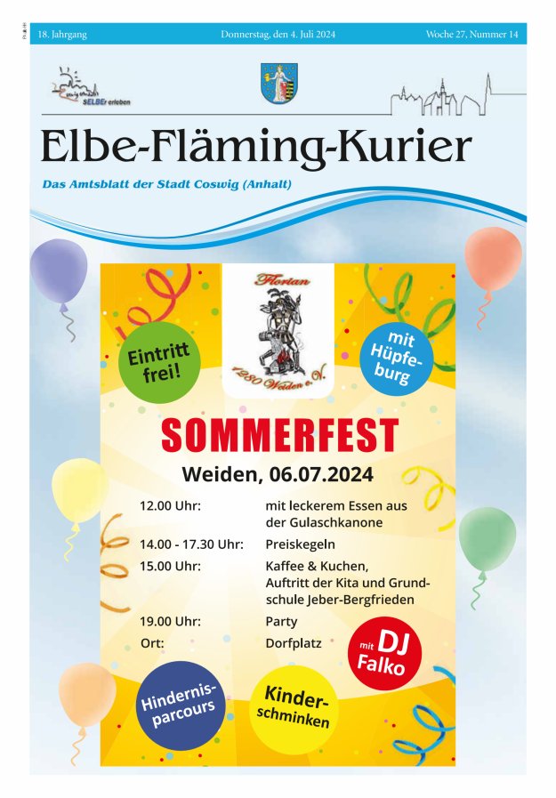 Elbe-Fläming-Kurier Das Amtsblatt der Stadt Coswig (Anhalt) Titelblatt 14/2024