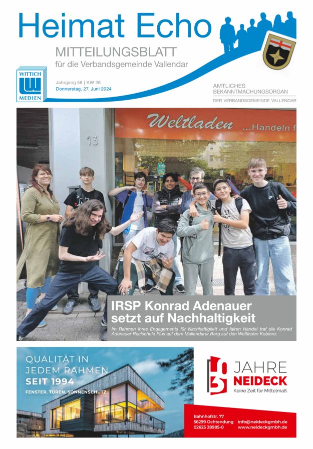 Heimat-Echo - Heimat- und Bürgerzeitung Verbandsgemeinde Vallendar Titelblatt 26/2024