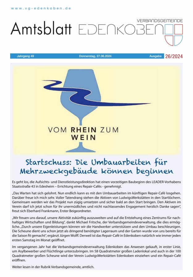 Amtsblatt VG Edenkoben Titelblatt 26/2024