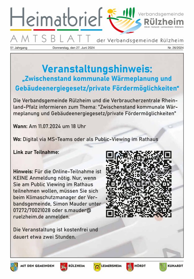 Heimatbrief VG Rülzheim Titelblatt 26/2024