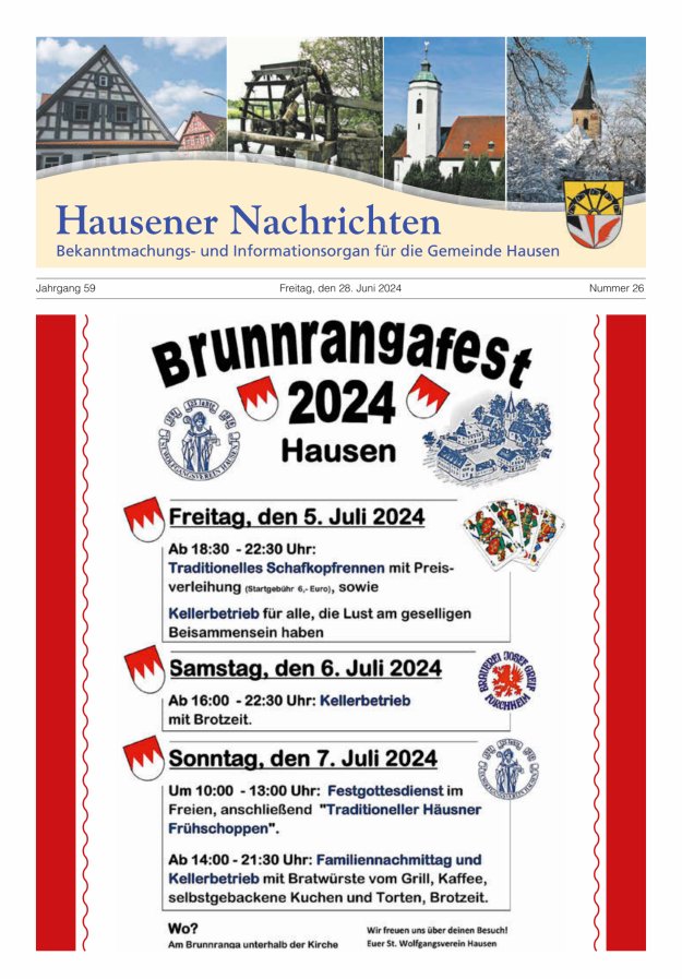 Hausener Nachrichten Titelblatt 26/2024