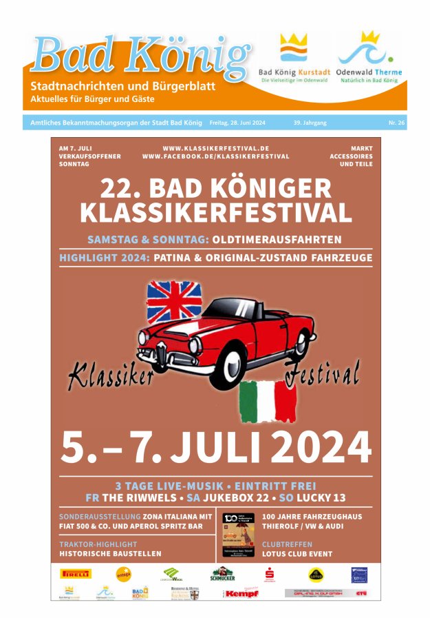 Bad Königer Stadtnachrichten und Badeblatt Titelblatt 26/2024