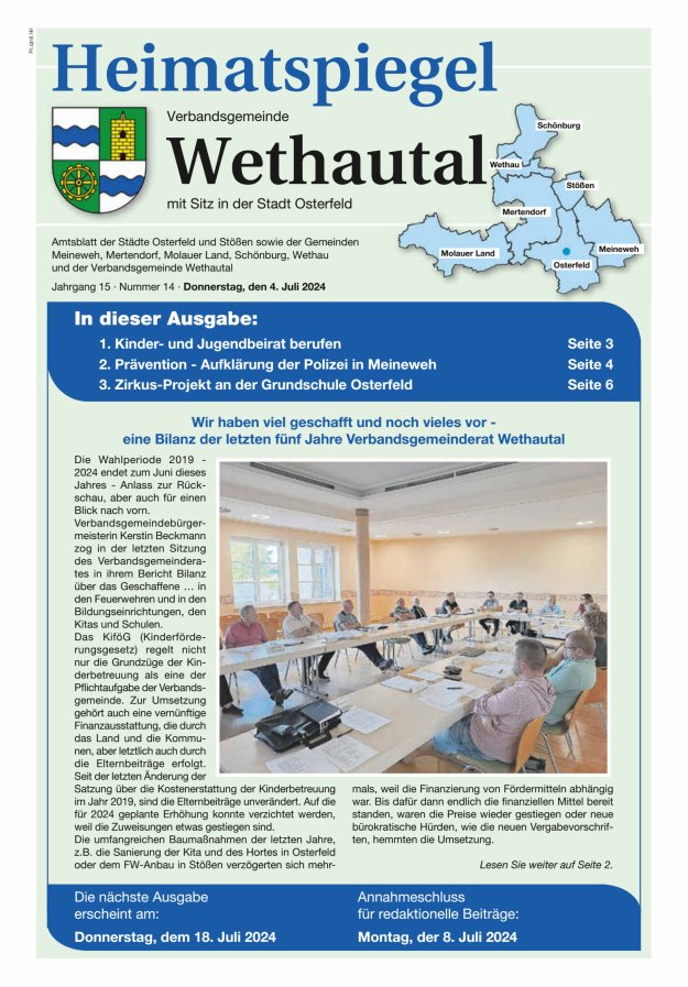 Heimatspiegel Verbandsgemeinde Wethautal mit Sitz in der Stadt Osterfeld Titelblatt 14/2024