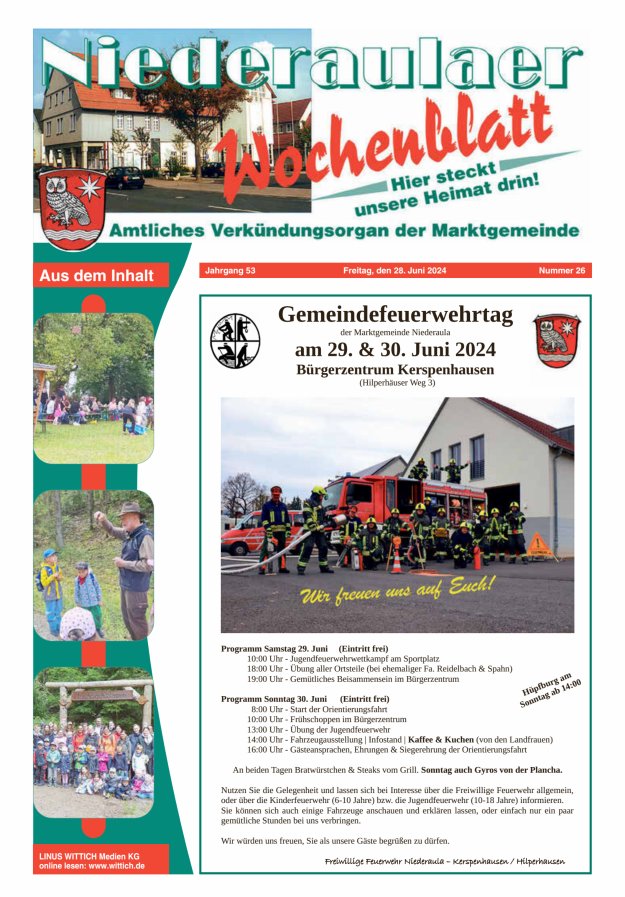 Niederaulaer Wochenblatt Titelblatt 26/2024