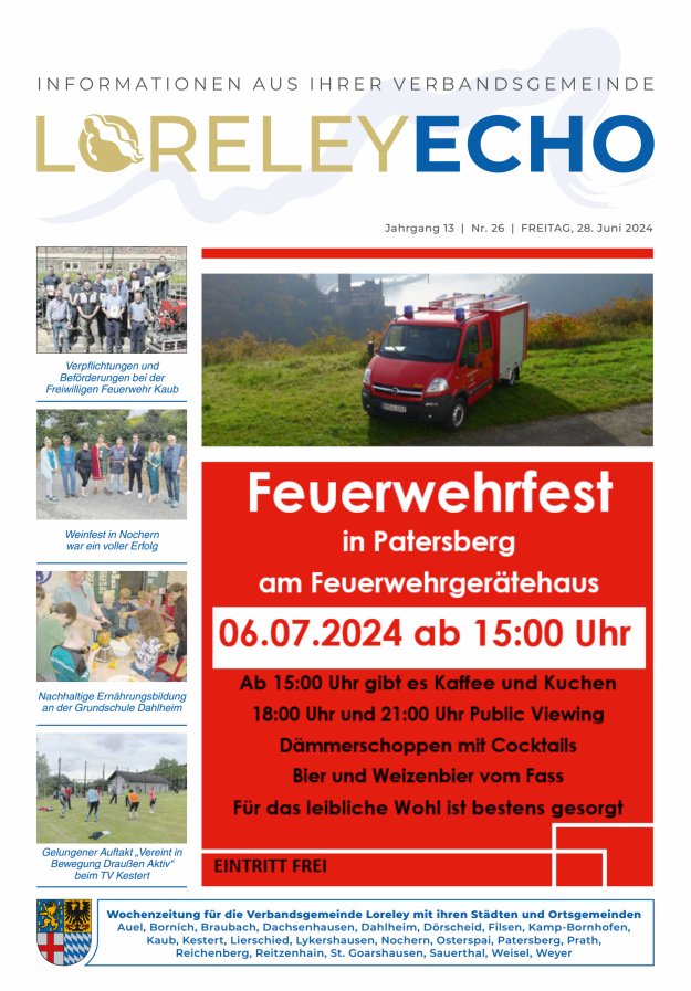 Loreley-Echo - Mitteilungsblatt der Verbandsgemeinde Loreley Titelblatt 26/2024