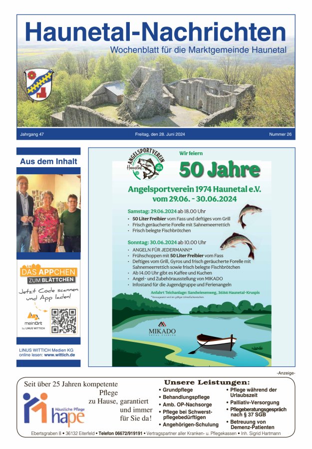 Haunetal-Nachrichten Titelblatt 26/2024