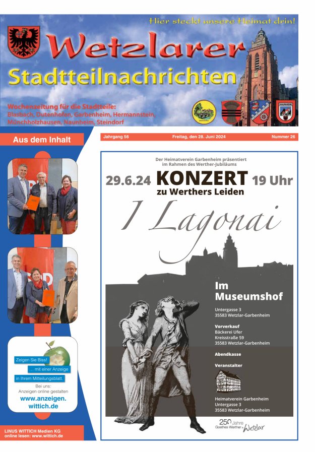 Wetzlarer Stadtteilnachrichten Titelblatt 26/2024