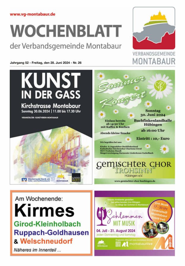 Wochenblatt der Verbandsgemeinde Montabaur Titelblatt 26/2024